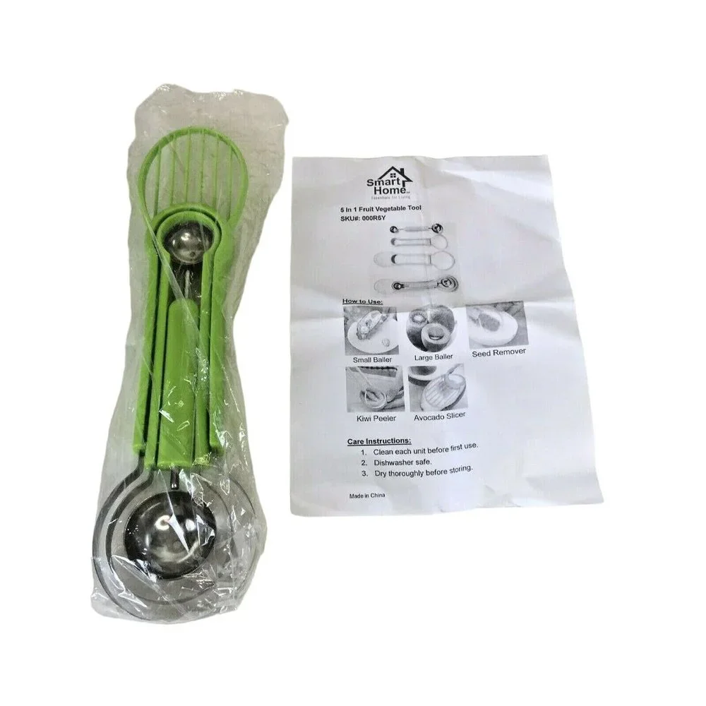 Fruit Vegetable Kitchen Tools 5 in 1 Slicer, Peeler, Seeder, Melon Baller NEW